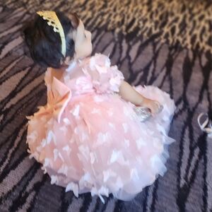 Formal Dress Baby Girl Pink Butterflies Sleeves Poofy Skirt 12 to 18 months